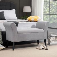 Sitzbank mit Stauraum Armlehnen modern samtartiges Polyester Gummiholz Hellgrau 111,5x41x65 cm