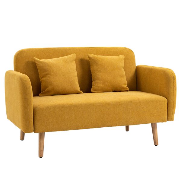 Doppelsofa Polsterung mit Kissen samtartiger Polyester Schaumstoff Natur+Gelb 130 x 70 x 80 cm