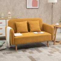 Doppelsofa Polsterung mit Kissen samtartiger Polyester Schaumstoff Natur+Gelb 130 x 70 x 80 cm
