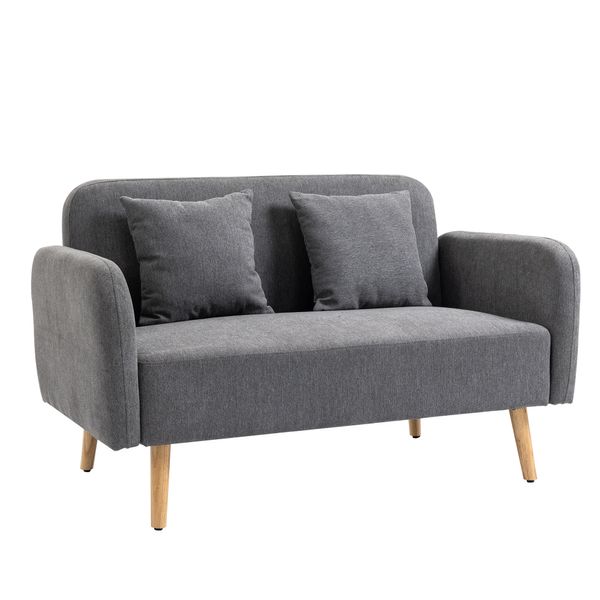 Doppelsofa samtartiges Polyester Schaumstoff Grau+Natur 130 x 70 x 80 cm