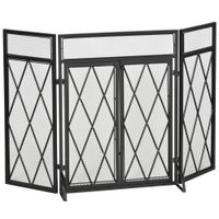 Kaminschirm Schmiedeeisen dreiteilige Design Doppeltüren Metall Schwarz