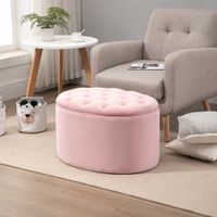 Sitzbank Polsterbank mit Stauraum samtartiges Polyester Gummiholz Rosa 71 x 52 x 42 cm