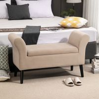 Sitzbank mit Stauraum Armlehnen modern samtartiges Polyester Gummiholz Beige 111,5 x 41 x 65 cm