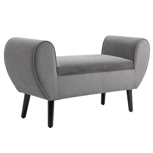Sitzbank Polsterbank mit Stauraum samtartiges Polyester Gummiholz Grau 118 x 42 x 66 cm