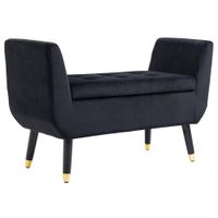 Luxus Sitzbank Polsterbank mit Stauraum Samtartiges Polyester Gummiholz Schwarz 107 x 42 x 65 cm