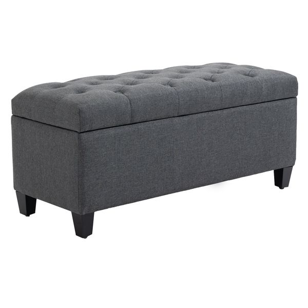 Sitzbank Polsterbank mit Stauraum leinenartiges Polyester Gummiholz Dunkelgrau 100 x 40 x 44 cm