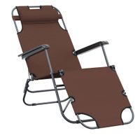 Sonnenliege mit Kissen, Klappbare Strandliege, 2-Stufige Gartenliege , 2-in-1 Relaxliege, Metall + Oxfordstoff, Braun 135 x 60 x 89 cm