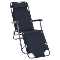 Sonnenliege mit Kissen, Klappbare Strandliege, 2-Stufige Gartenliege , 2-in-1 Relaxliege, Metall + Oxfordstoff, Schwarz 135 x 60 x 89 cm