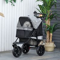Hundewagen Hundebuggy Katzen Pet Stroller mit 3 Rädern klappbar Grau
