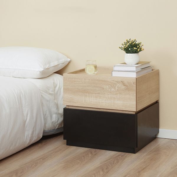 Nachttisch mit Schublade  Spanplatte Schwarz+Natur 50 x 40 x 47,5 cm
