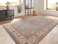 Klassischer Kurzflor Teppich Amina Medaillon 27008 Farbe Blau 60 x 110 cm