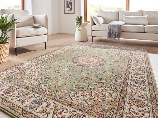Klassischer Kurzflor Teppich Amina Medaillon 27008 Farbe Grün 160 x 230 cm