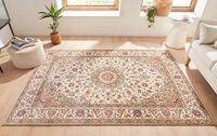 Klassischer Kurzflor Teppich Amina Medaillon 27008 Farbe Beige 60 x 110 cm