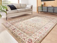 Klassischer Kurzflor Teppich Amina Medaillon 27008 Farbe Hellbeige 60 x 110 cm