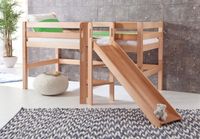 Eliyas Halbhohes Spielbett mit Rutsche und Rolllattenrost, Liegefläche 90 x 200 cm - Natur