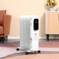 Ölradiator tragbar elektrisch Heizkörper 2290-2720W 3 Heizstufen 24-Stunden-Timing elektrische Heizung 11 Heizplatten mit 4 Rollen Weiß Metall 50,5 x 24 x 63 cm