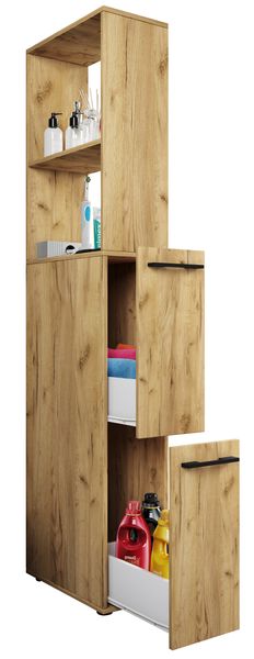 Badmöbel Nischenschrank Raumteiler Badschrank Midischrank Schublade Sadilo XL Honig-Eiche