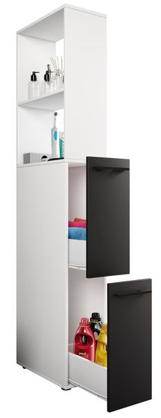 Badmöbel Nischenschrank Raumteiler Badschrank Schublade Sadilo XL Honig-Eiche Weiß/Schwarz