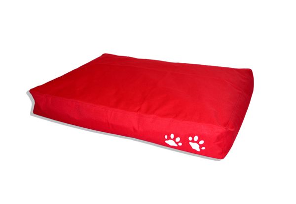 Outdoorfähiges Tierkissen Quadratisch mit Pfotendruck, ca. 70x100x15 cm, Farbe: Rot