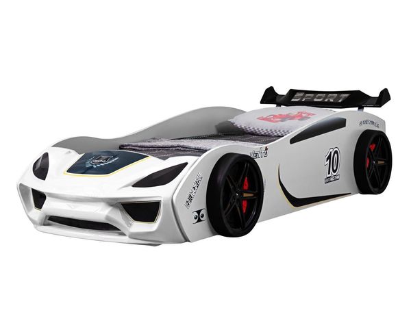 Autobett TURBO V2 Weiß Kinderbett im Rennwagen-Design mit Lattenrost