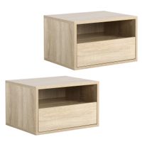 2 tlg. Wandnachttische Nachttisch Hängeschrank mit Schublade Schlafzimmer Nachtkommode Natur