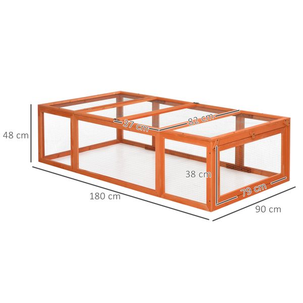 Zwergkaninchenstall mit Freilaufgehege, Kleintierstall, Massivholz, Multifunktional, Orange, 180 x 90 x 48 cm