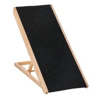 Haustierrampe mit rutschfestem Teppich verstellbarer Haustierleiter Hunderampe für großen Hund Kiefernholz Polyester Schwarz+Naturholz 90B x 40T x 61H cm