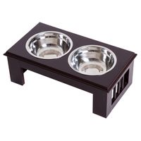 Hundenapf Futternapf Futterschüssel Erhöhter 2 Näpfe Edelstahl MDF Kaffee