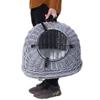 Transportkorb Transportbox für Katzen Hunde, Korbhöhle mit Gitter,Katzenhaus aus Weide, Katzenkorb, Weidekorb, Grau, 47 x 35 x 35 cm