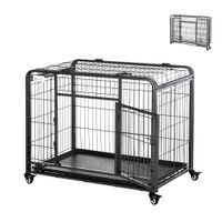 Transportbox faltbarer Transportkäfig mit Rädern Metall Grau+Schwarz