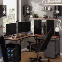 L-förmiger Computertisch, einfache Montage, vintagebraun-schwarz
