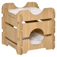 Katzenhöhle DIY Katzenbett mit 2 weichen Kissen 2 Etagen Katzenshclafplatz Katzenhaus Natur 50 x 50 x 50 cm