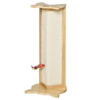 Eck-Kratzbrett Katzenkratzbrett für Wand oder Ecken 62 cm Höhe Wandkratzbrett mit hängendem Spielzeug Sisal Kiefernholz Natur