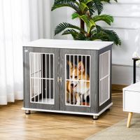 Hundekäfig aus Holz mit Tischoberfläche Schrank Hundebox Hundehütte Grau+Weiß 85 x 55 x 75 cm