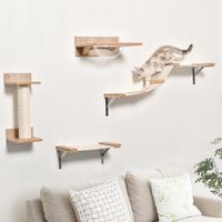 4tlg. Kletterwand für Katzen Katzenkletterwand mit Kratzbaum Katzentreppe Hellbraun Sisal Acryl