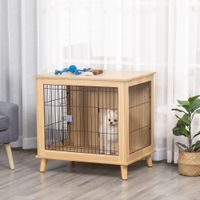 Hundekäfig aus Holz mit Tischoberfläche Hundebox Tierkäfig Natur 81 x 58,5 x 76 cm