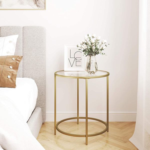 Beistelltisch rund, Hartglas, golden