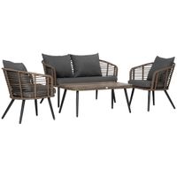 Polyrattan Gartenmöbel Set 4-teiliges Rattensofa-Set Sitzgruppe Sitzgarnitur für Pause Lounge Teetisch mit Sofa Kissen Stahl Braun+Grau