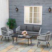 Polyrattan Gartenmöbel Set 4-teiliges Rattensofa-Set Sitzgruppe mit Sofa Kissen Aluminium Grau