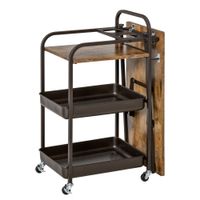 Küchenwagen Küchenrollwagen Servierwagen mit 1 klappbaren Tischplatte 2 Tabletts und 1 offenes Regal Rollen Verstellbare Fußpolster E1-Spanplatte Metall Rustikal-Braun 118 x 36,5 x 82 cm