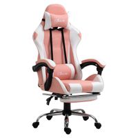 Gamingstuhl Computerstuhl Ergonomischer Bürostuhl Gamer Stuhl mit Kopfstütze Lendenkissen Bürostuhl höhenverstellbar 360°drehbar Schaumstoff Kunstleder PVC Rosa+Weiß 64 x 67 x 119-127 cm