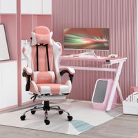 Gamingstuhl höhenverstellbar 360°drehbar Schaumstoff Kunstleder PVC Rosa+Weiß 64 x 67 x 119-127 cm
