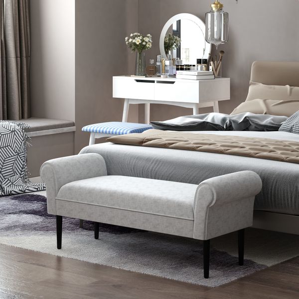 Polsterbank Sitzbank Lounge Leinenstoff Schaumstoff Polyester Hellgrau 132 x 45,5 x 58 cm