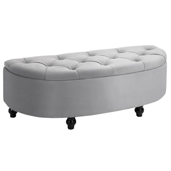Sitzbank Sitzhocker Sitztruhe Aufbewahrungsbox Velvet-Touch Gummiholz Grau 120 x 46 x 42 cm