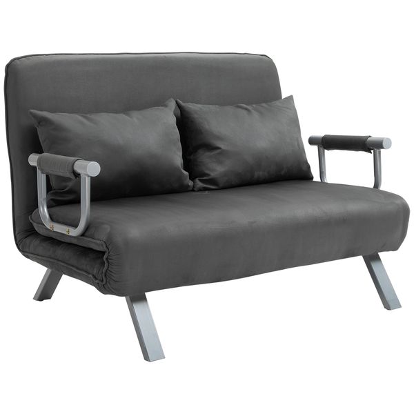 2-Sitzer Schlafsofa mit Armlehne 3-in-1 Schlafsessel Multifunktion Wildlederimitat Grau