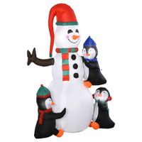 Weihnachten aufblasbarer Schneemann mit 3 Pinguinen LEDs Polyester 140 x 70 x 180 cm