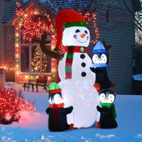 Weihnachten aufblasbarer Schneemann mit 3 Pinguinen LEDs Polyester 140 x 70 x 180 cm