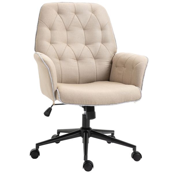 Bürostuhl mit Wippfunktion ergonomisch 360°-Drehräder Schaumstoff Beige 66 x 69 x 89,5-97 cm
