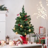 Weihnachtsbaum Christbaum mit Stechpalmenbeeren, Kugeln und LED-Lichtern