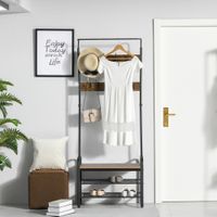 Garderobenständer Schuhregal Kleiderständer mit 8 Haken MDF Schwarz